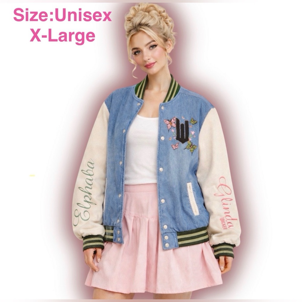Wicked Glinda & Elphaba Denim Varsity Jacket